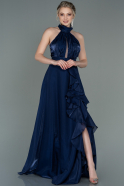 Длинное Шифоновое Выпускное Платье Темно-синий ABU2960
