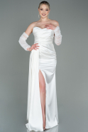 Длинное Атласное Вечернее Платье Белый ABU3175