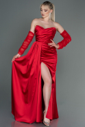 Длинное Атласное Вечернее Платье красный ABU3175