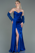 Длинное Атласное Вечернее Платье Ярко-синий ABU3175