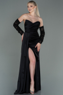 Длинное Атласное Вечернее Платье Черный ABU3175