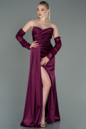 Длинное Атласное Вечернее Платье Вишневый ABU3175