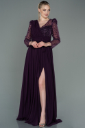 Длинное Шифоновое Вечернее Платье Тёмно-пурпурный ABU3186