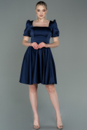 Короткое Атласное Платье Темно-синий ABK1792