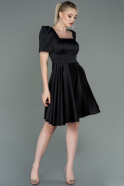 Короткое Атласное Платье Черный ABK1792