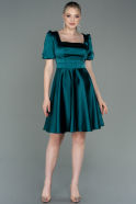 Короткое Атласное Платье Изумрудно-зеленый ABK1792