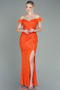 Длинное Чешуйчатое Вечернее Платье Оранжевый ABU3191