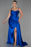 Большое Атласное Платье Ярко-синий ABU2970