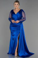 Большое Атласное Платье Ярко-синий ABU3223