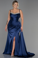 Большое Атласное Платье Темно-синий ABU2970