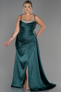 Большое Атласное Платье Изумрудно-зеленый ABU2970
