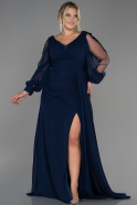 Длинное Шифоновое Вечернее Платье Темно-синий ABU3221