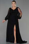 Длинное Шифоновое Вечернее Платье Черный ABU3221