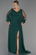 Длинное Шифоновое Вечернее Платье Изумрудно-зеленый ABU3221