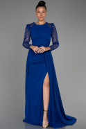 Длинное Шифоновое Вечернее Платье Ярко-синий ABU2916