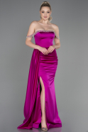 Длинное Атласное Вечернее Платье Светлая Фуксия ABU2618