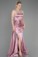 Длинное Атласное Вечернее Платье Пудровый ABU2618