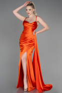 Длинное Атласное Вечернее Платье Оранжевый ABU2792
