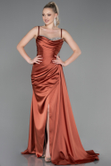 Длинное Атласное Вечернее Платье Цвет корицы ABU2792