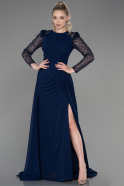 Длинное Шифоновое Вечернее Платье Темно-синий ABU2916