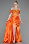 Длинное Атласное Вечернее Платье Оранжевый ABU3895