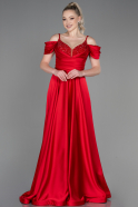 Длинное Атласное Вечернее Платье красный ABU3226