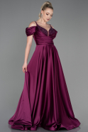 Длинное Атласное Вечернее Платье Вишневый ABU3226