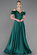Длинное Атласное Вечернее Платье Изумрудно-зеленый ABU3226