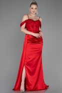 Длинное Атласное Вечернее Платье красный ABU3227
