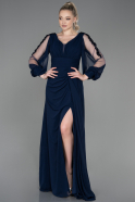 Длинное Шифоновое Вечернее Платье Темно-синий ABU3220