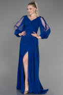 Длинное Шифоновое Вечернее Платье Ярко-синий ABU3220