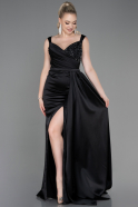 Длинное Атласное Вечернее Платье Черный ABU3235