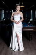 Длинное Атласное Вечернее Платье Белый ABU2618