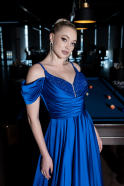Длинное Атласное Вечернее Платье Ярко-синий ABU3226