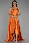 Длинное Атласное Выпускное Платье Оранжевый ABU3242