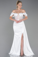 Длинное Атласное Вечернее Платье Белый ABU3100