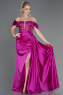 Длинное Атласное Вечернее Платье Светлая Фуксия ABU3100