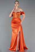 Длинное Атласное Вечернее Платье Оранжевый ABU3100