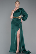 Длинное Атласное Выпускное Платье Изумрудно-зеленый ABU2625