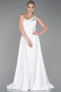 Длинное Атласное Вечернее Платье Белый ABU2933