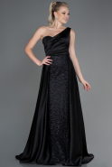Длинное Атласное Вечернее Платье Черный ABU2933