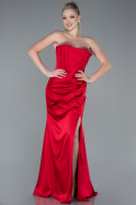 Длинное Атласное Вечернее Платье красный ABU3248