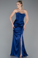 Длинное Атласное Вечернее Платье Темно-синий ABU3248