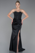 Длинное Атласное Вечернее Платье Черный ABU3248