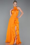 Длинное Шифоновое Выпускное Платье Оранжевый ABU2960
