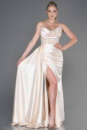 Длинное Атласное Вечернее Платье Бежевый ABU3896
