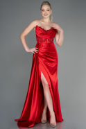 Длинное Атласное Вечернее Платье красный ABU3896