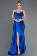 Длинное Атласное Вечернее Платье Ярко-синий ABU3683