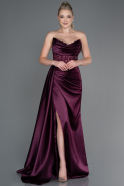Длинное Атласное Вечернее Платье Вишневый ABU3998