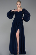Длинное Шифоновое Вечернее Платье Темно-синий ABU3243